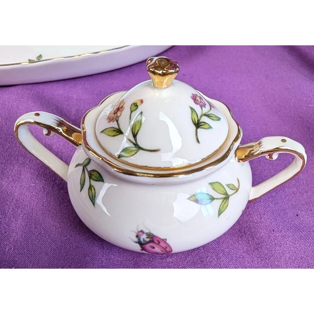 Burton + BURTON Mini Porcelain Insect Tea Set Morning Meadow 10 pieces Gold NIB
